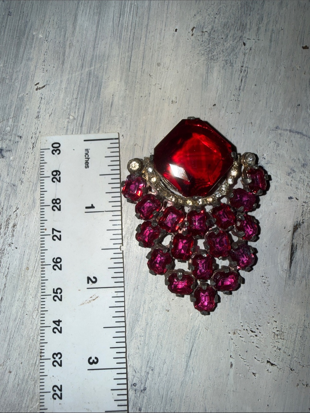 Art Deco 1920s Red and pink Crystal Cascade Brooch
